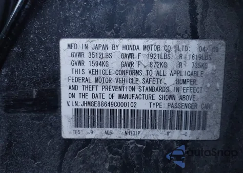 2009 Honda Fit Sport from USA, damaged, VIN JHMGE88649C000102